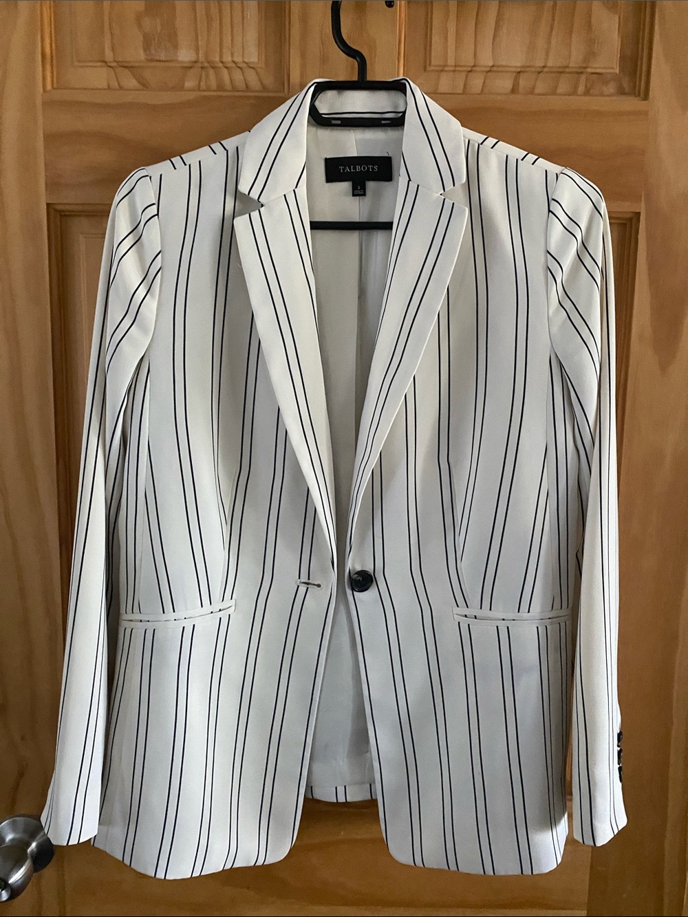 Talbots White Blazer with Navy Pinstripes